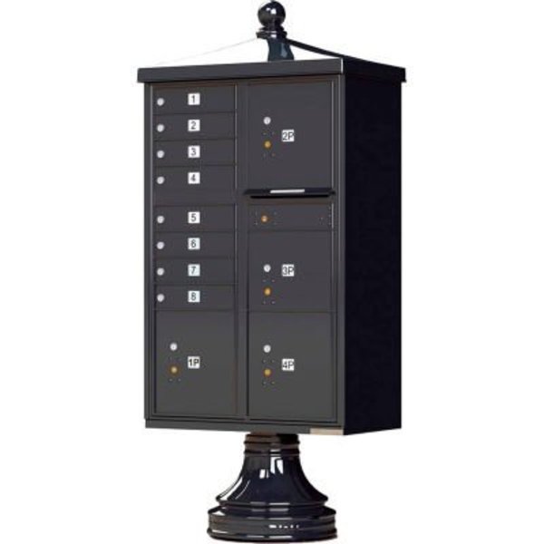 Florence Mfg Co Vital Cluster Box Unit w/Vogue Traditional Accessories, 8 Mailboxes & 4 Parcel Lockers, Black 1570-8T6V2BKAF